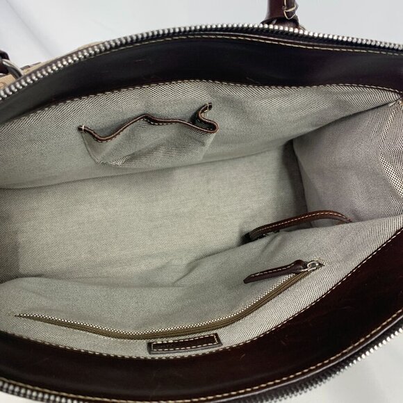 Dooney & Bourke Anniversary Double Pocket Satchel Khaki Canvas Burnt Cedar Y2K - Picture 3 of 16